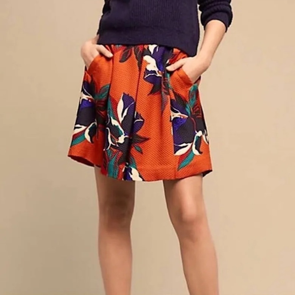 Anthropologie Maeve Orange Floral Mini Skirt